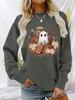 2025 Autumn/Winter Halloween Ghost & Pumpkin Hoodie, Versatile Long Sleeve, Round Neck