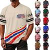 Herren Casual Mode V-Ausschnitt Unabhängigkeitstag Druck Kurzarm Sport T-Shirt Top
