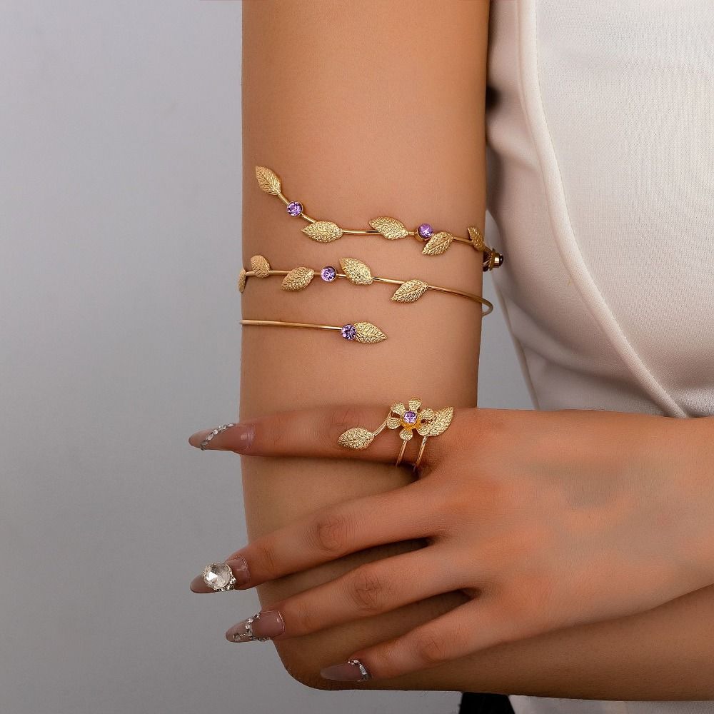 Metal Wide Open Bangle Multi Style Flower Bracelet Stylish Opening Arm Bracelet  Hand Jewelry