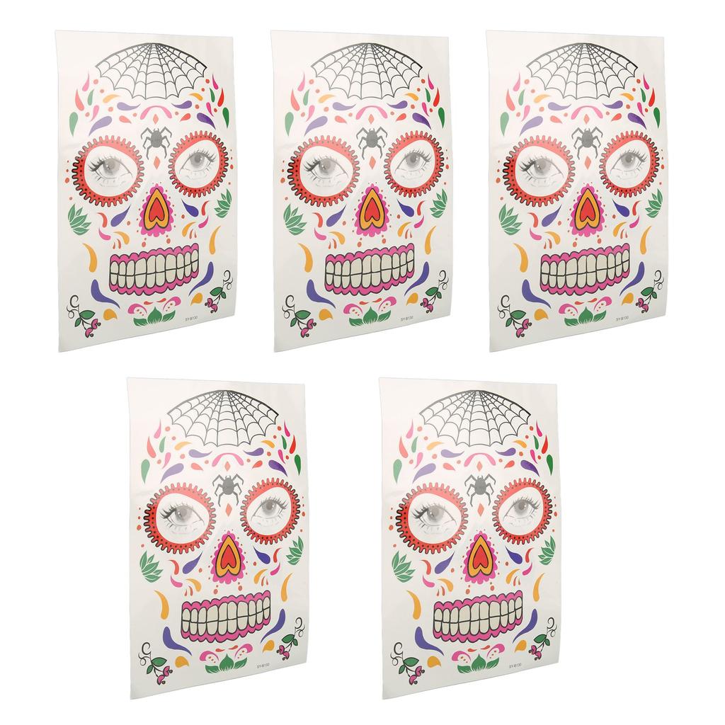 5 Sheets Halloween Face Tattoo Sticker Waterproof Sweatproof Funny Makeup Sticker for Christmas Cosplay Parties