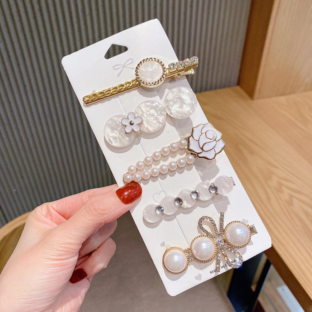 Fashion 5/6pcs Set Pearl Hair Clip For Women Hairpin Geometric Crystal Hair Barrettes Girl Hair Accessories Hairgrip