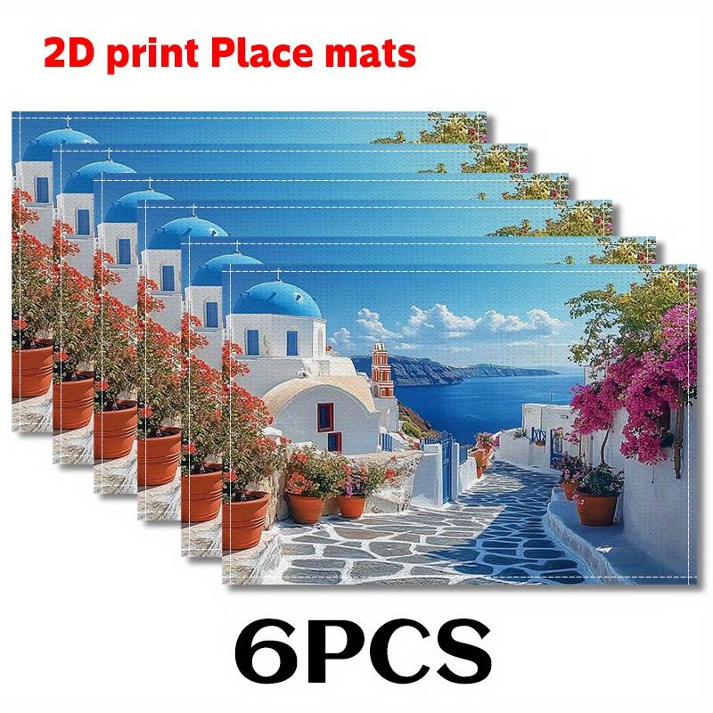2 szt./4 szt./6 szt. Greckie Podkładki (Druk 2D)Piękne Krajobrazy Greckich Miast 11,8x17,7 cala - Rustykalna Podkładka pod Misę/Talerz do Artystycznej DEKORACJI STOŁU,
