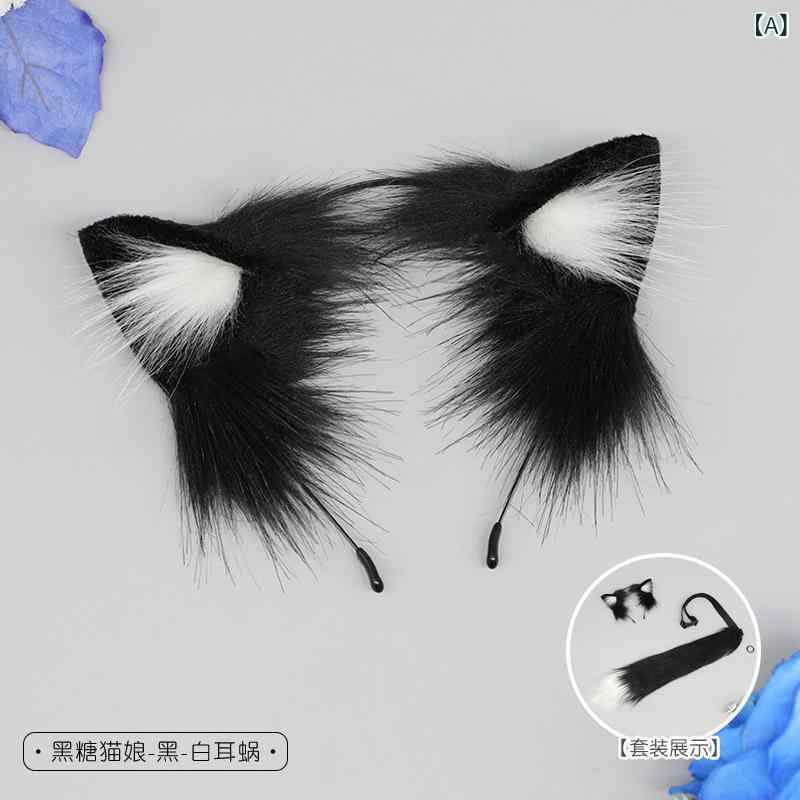 Cosplay cute handmade fluffy realistic cat ears tail set made polyester anime event Halloween costume party photo shoot Japanese style