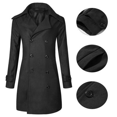 Men Long Coat Double-breasted Slim Autumn Winter Korean Style Thick Windbreaker Jacket for