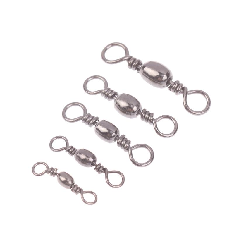 100Pcs Fishing Rolling Swivel Snap Drag Stainless Steel Fishhooks Barrel Swivel Fishing Line Connector Saltwater Freshwater