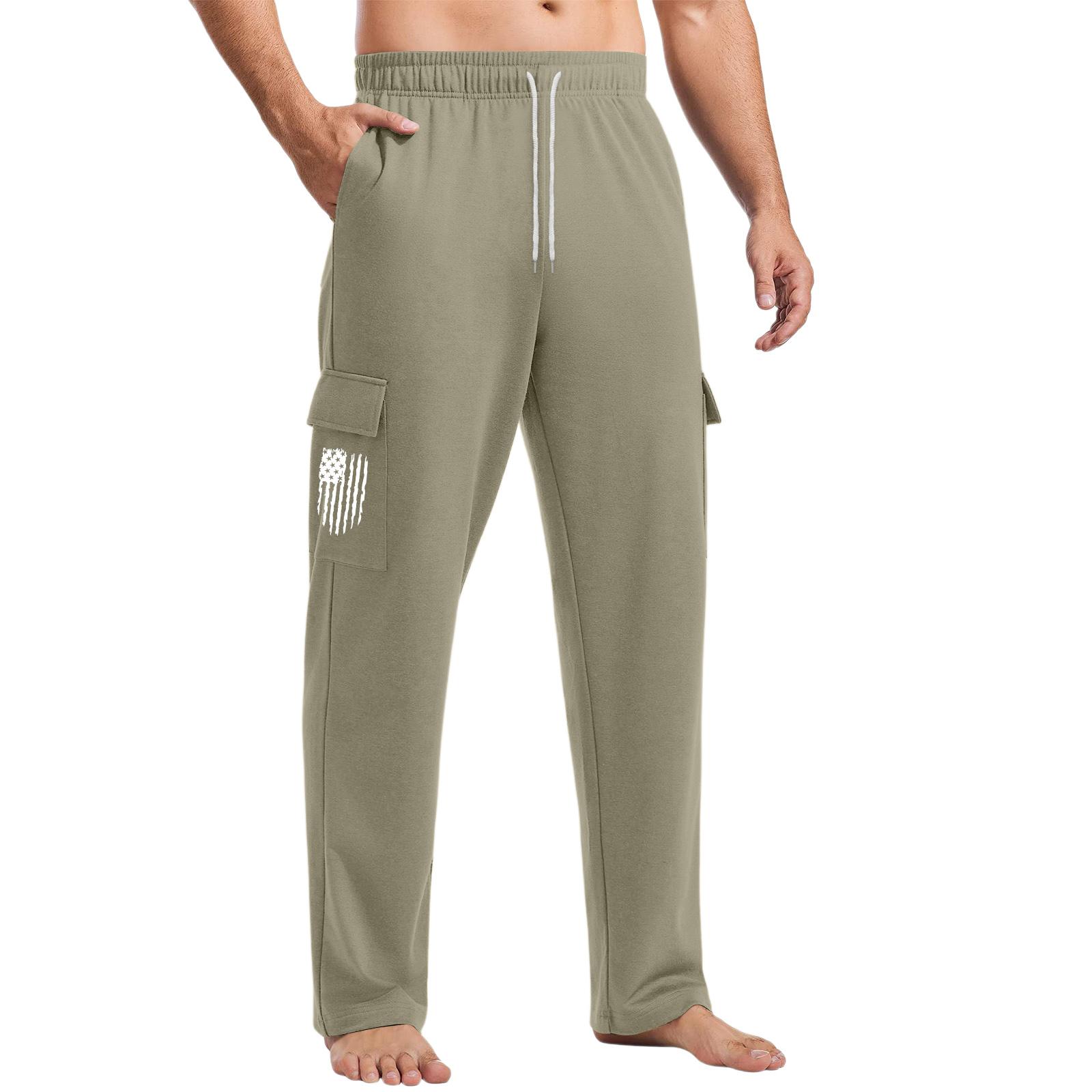 

Men s Loose Casual Multi-pocket Work Pants, Youth Stretch Waist Drawstring Pants M