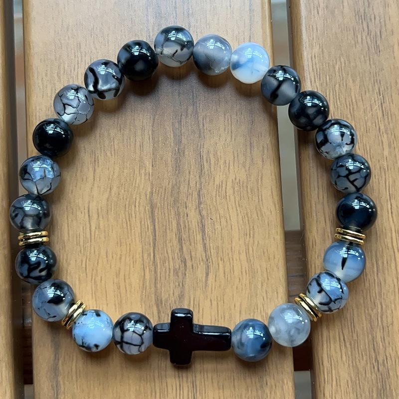 Temu Volcanic Rock & Turquoise Tiger's Eye Gemstone Elastic Bracelet