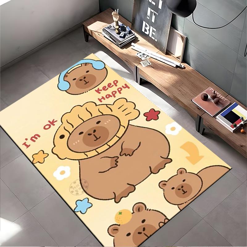 Cute Cartoon Bear Design Carpet, Beige Living Room Rug, Kids Decor Rug Suitable for Use As an Anti-slip for Living Room Bedroom Sofas