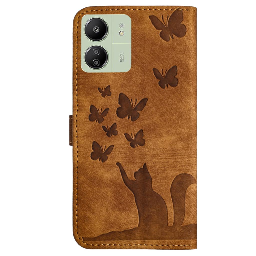 For Xiaomi Redmi 13C 4G/5G/13R 5G/Poco M6 5G/Poco C65 4G Case Cat Butterfly Imprinted Leather Magnetic Clasp Phone Cover