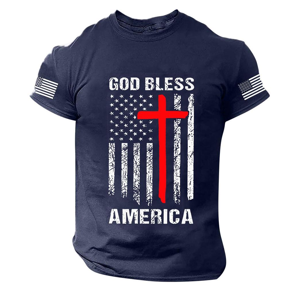 Men's Short Sleeve T-Shirt Independence Day Print Casual Summer Top Patriotic Party Tee