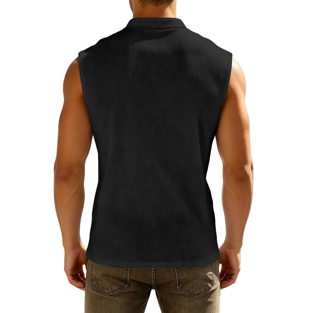 Ärmelloses Henley-Tanktop für Herren Breite Träger Lockerer Schnitt Atmungsaktives Muskelshirt für Laufen Fitnessstudio Training