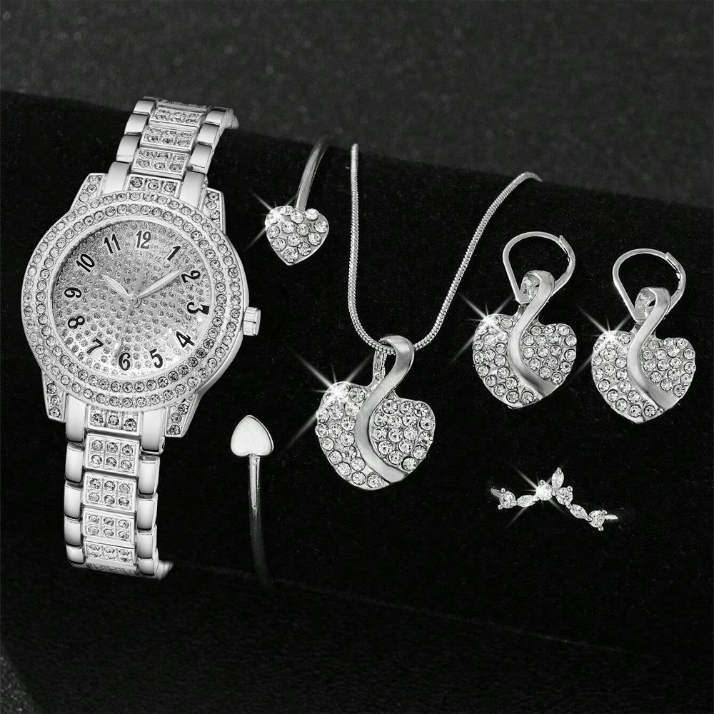 Ladies Watch Set, Steel Belt Full of Diamonds, High-end Quartz Watch Temperament, Business Leisure Watch Wholesale