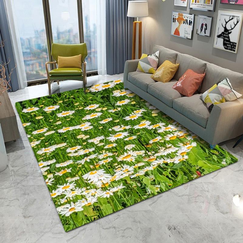 Frischer Blumiger Gänseblümchen Blumen Druck Bereichsteppich Boden Teppich für Schlafzimmer, Wohnzimmer, Küchengarten, Balkon, Wintergarten Dekor