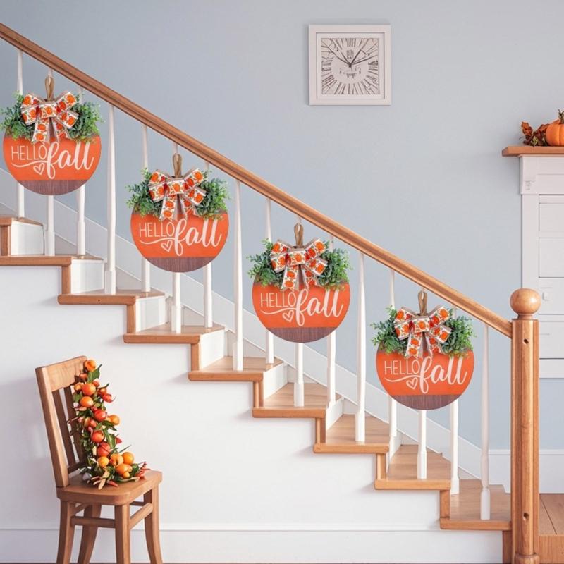 Vibranting Hand Carveds Pumpkins with Bowknot Designs Sturdy Wood Decoration for Seasonal Window and Door Display