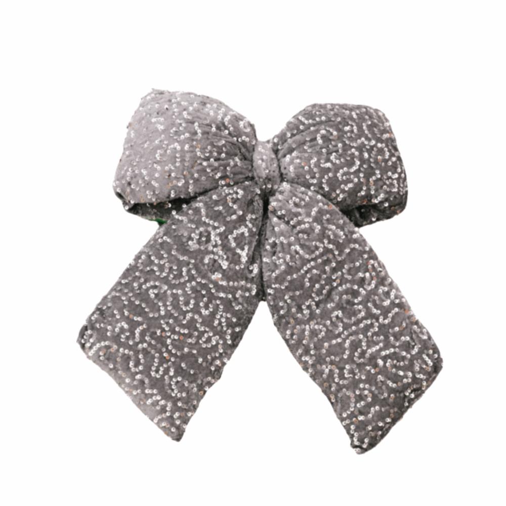 Sparkling Glitter Flocked Bowknot Creative DIY Ribbon Bow Knot Xmas Tree Ornament Flocked Texture 30cm Size Tree Hanging