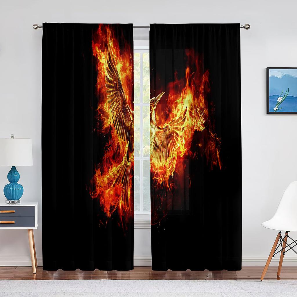 Pasăre Flacără Phoenix Zburătoare Animal Psihedelic Perdele Tulle pentru Decor Living Perdea Voal Transparentă pentru Dormitor Jaluzele Fereastră