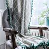 Curtain Geometric Printing Green Tassel American Style Small Window Kitchen Valance Cotton Linen Semi-shading Window Curtain