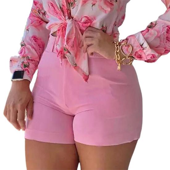 Summer Office Lady Shorts High Waist Solid Color Back Zipper Skinny Hot Pants for Daily Life
