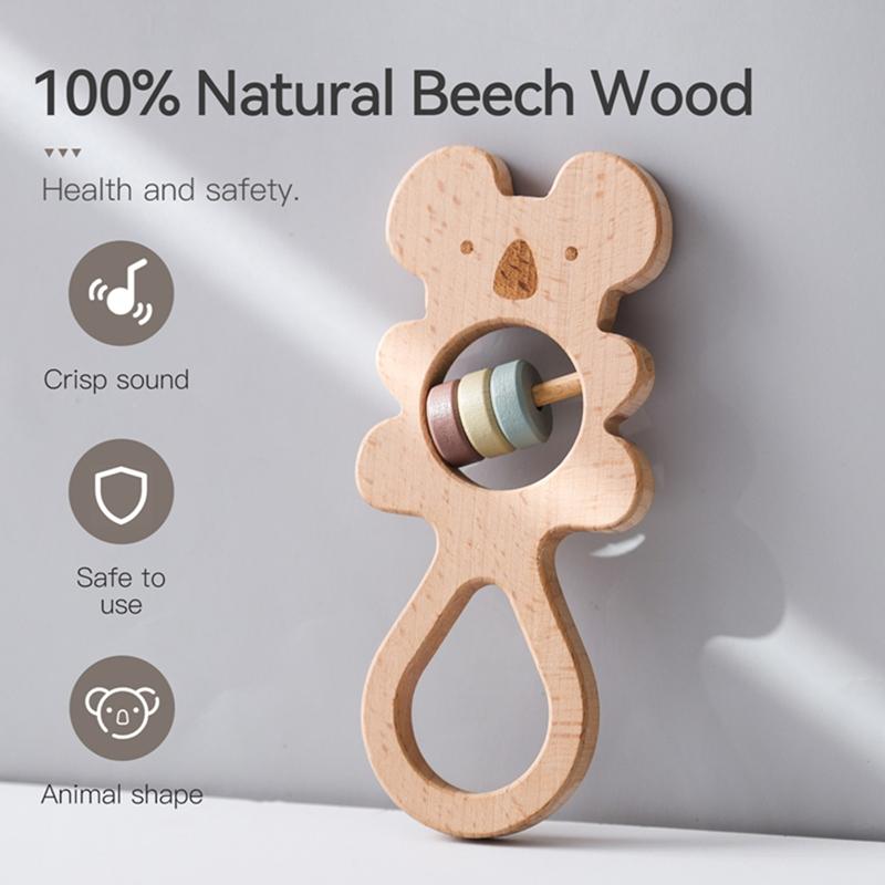 Baby Toys 0 12 Months Wooden Rattle Sensory Toys For Baby Montessori Baby Stroller Cartoon Koala Hand Bell Infant Wooden Teether