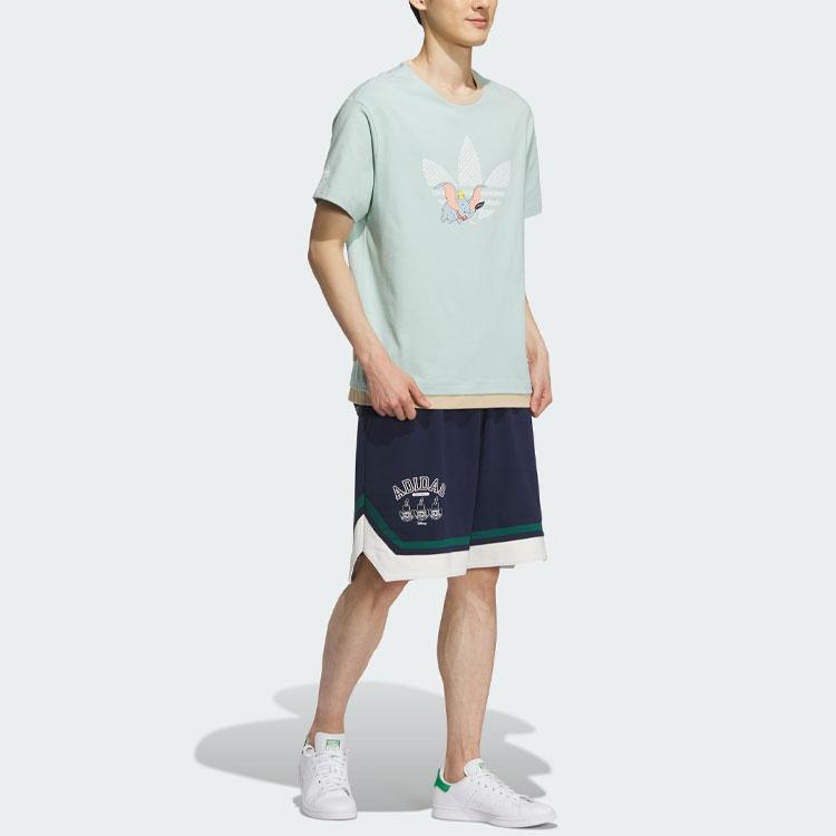 Adidas Originals X Disney Dumbo Sportswear Cartoon Pattern Logo Print Color Block Short Sleeve T-Shirt Unisex Tops Smoke-Green IN1073
