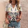 Summer V-neck Design Niche Vintage Pattern Printed Top Women's T-shirts