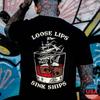 LOOSE LIPS SINK SHIPS Skulls Ship In the Water Graphic Black Print Unisex T-Shirt