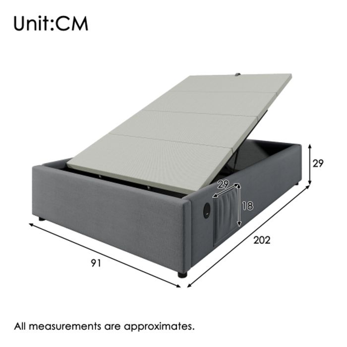 Lit Simple - MUVOE - 90 X 200 Cm - Rembourré - USB-C - Bois Massif