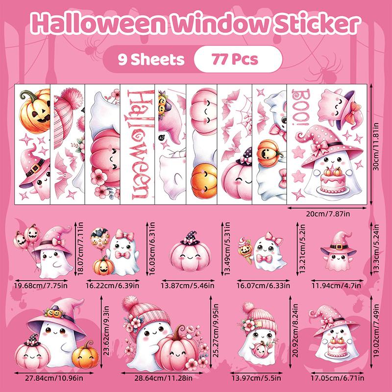 6/8/9 Sheets Halloween Window Clings Cute Ghost Pumpkin Bat Removable Self Adhesive For Home Party Glass Decor