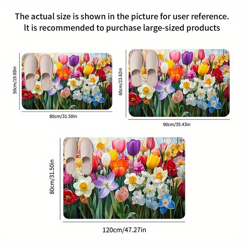 Tulip Butterfly Non-Slip Flannel Door Mat, Machine Washable Fade-Resistant for Indoor Outdoor Use In Bedroom Living Room Kitchen