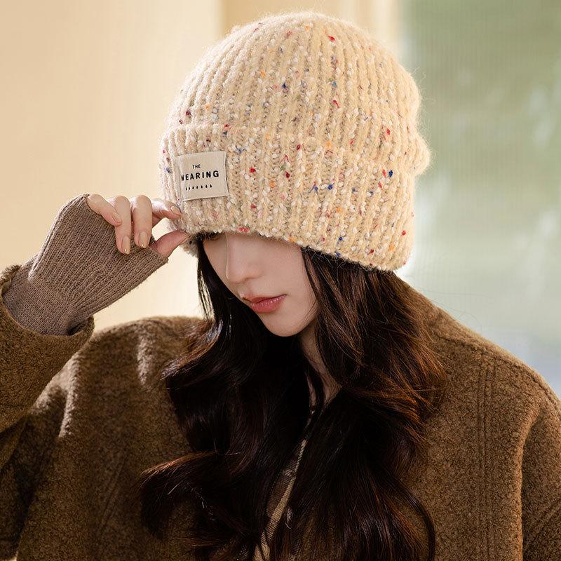 Color dot wool hat women's autumn and winter warm versatile ear protection plain face small knitted hat