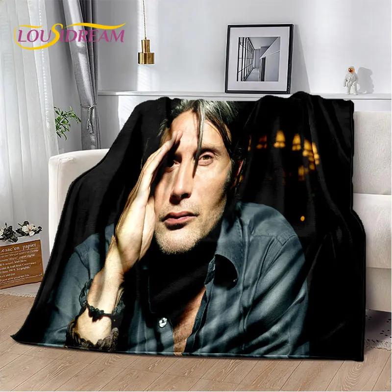 3D Mads Mikkelsen Schauspieler Star Weiche Plüschdecke, Flanelldecke Überwurfdecke für Wohnzimmer Schlafzimmer Bett Sofa Picknick Abdeckung Kinder