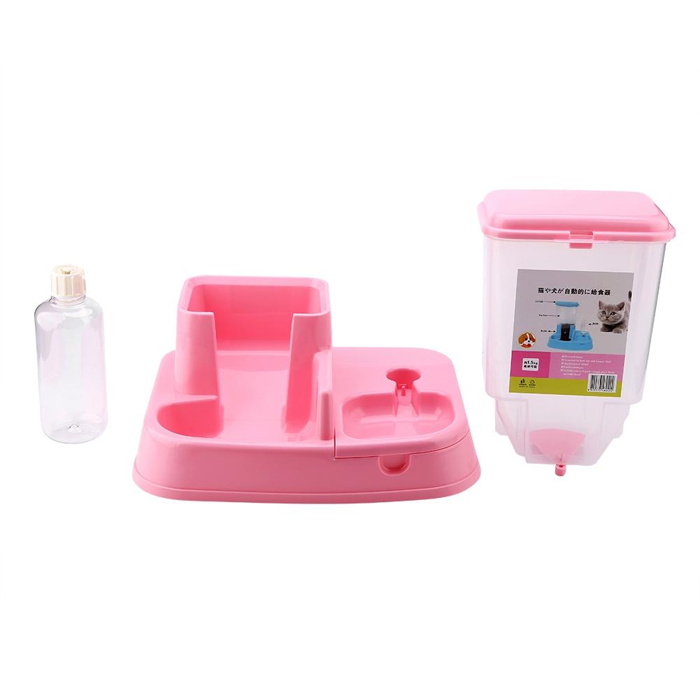 Automatic Pet Feeder Detachable Food Dispenser Water Bottle Cats Dogs Feeding Tool Pink