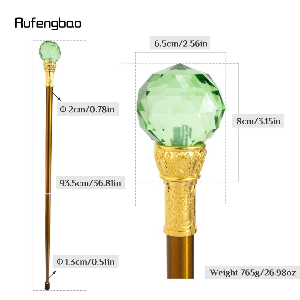 Green Glass Ball Golden Walking Cane Fashion Luxury Stick Cane Stage Cane Decorative Cosplay and Parties, for Cosplay & Party