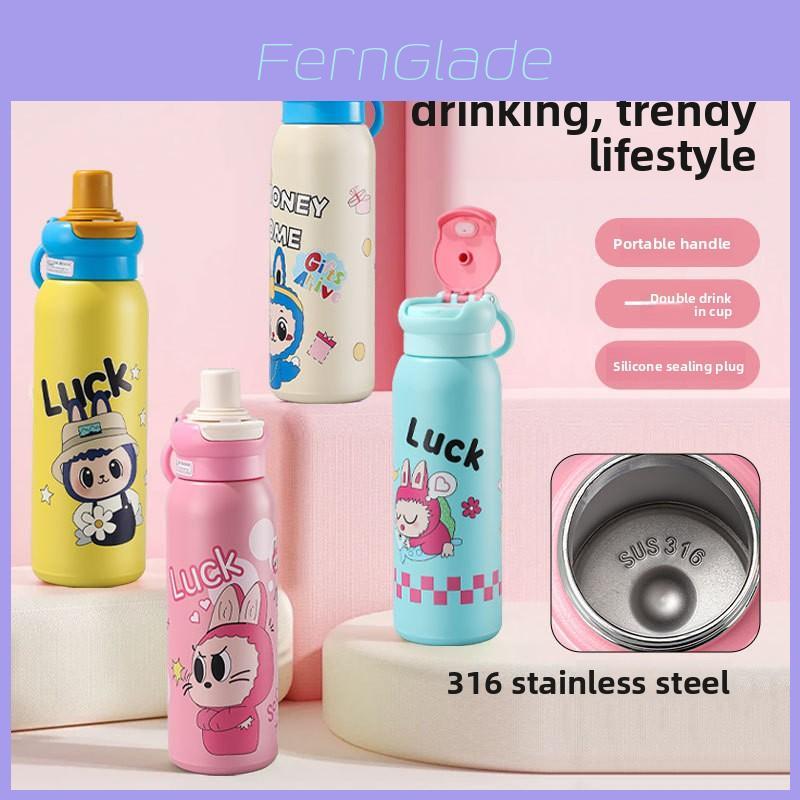 Labubu Cartoon Insulated Water Bottle With Stainless Steel Inner For Kids And Girls