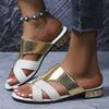 Golden Open Flat Women Shoes Leather Slip-On Sandals Bathroom Slippers Beach Footwear Comfortable Sandals for Women Slides Women