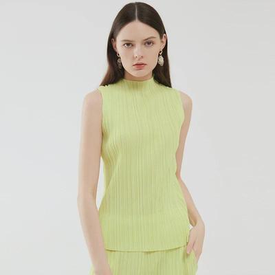 Miyake 2025 Summer Women's Slim Sleeveless High Collar Vest - Versatile Basic Top