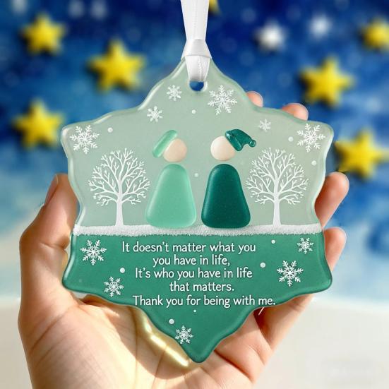 Yousheng Sea Glass Art Friendship Ornament Snowflake/Shell Shaped Christmas Tree Hanging Ornaments Handmade Sea Glass Art Friendship Keepsake for Best