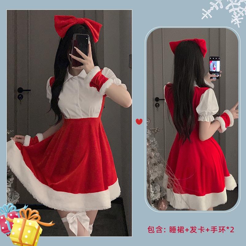 Sexy new year's day christmas uniform sexy lingerie velvet nightdress cosplay new c robe suit
