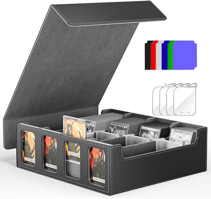 

LMETJMA Trading Card Storage Box with Commander Display 3000+ Card Deck Box Top Loader Storage Box Case For Game Sports Cards чёрный