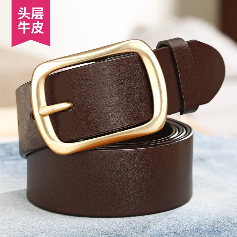 Men'S Belt First Layer Cowhide Copper Buckle Leather Belt Middle-Aged And Young Leisure Simple Pin Buckle Business Jeans Belt