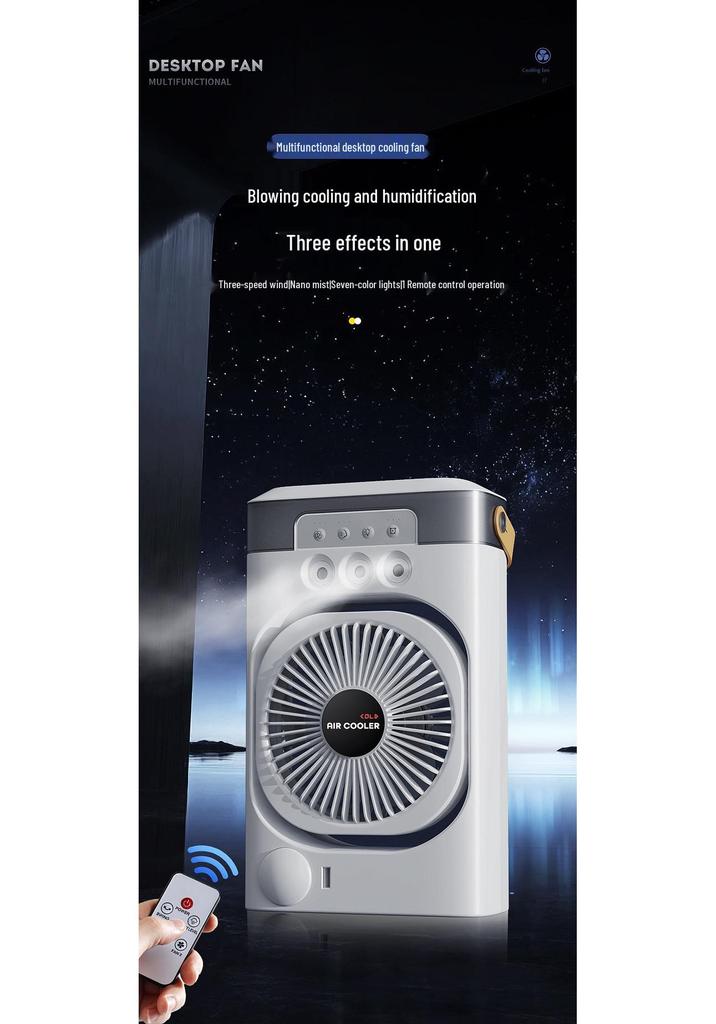 Compact USB Rechargeable Three-Speed Spray Fan with Humidifier for Desktop Use