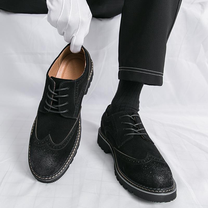 Leather shoes genuine leather European and American fur business suede British Brock matte casual shoes