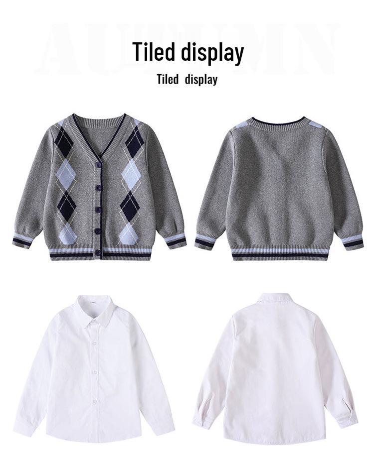 Britský styl Pletený třídílný set školní uniformy pro mateřské a základní školy - Jaro, Podzim a Zima