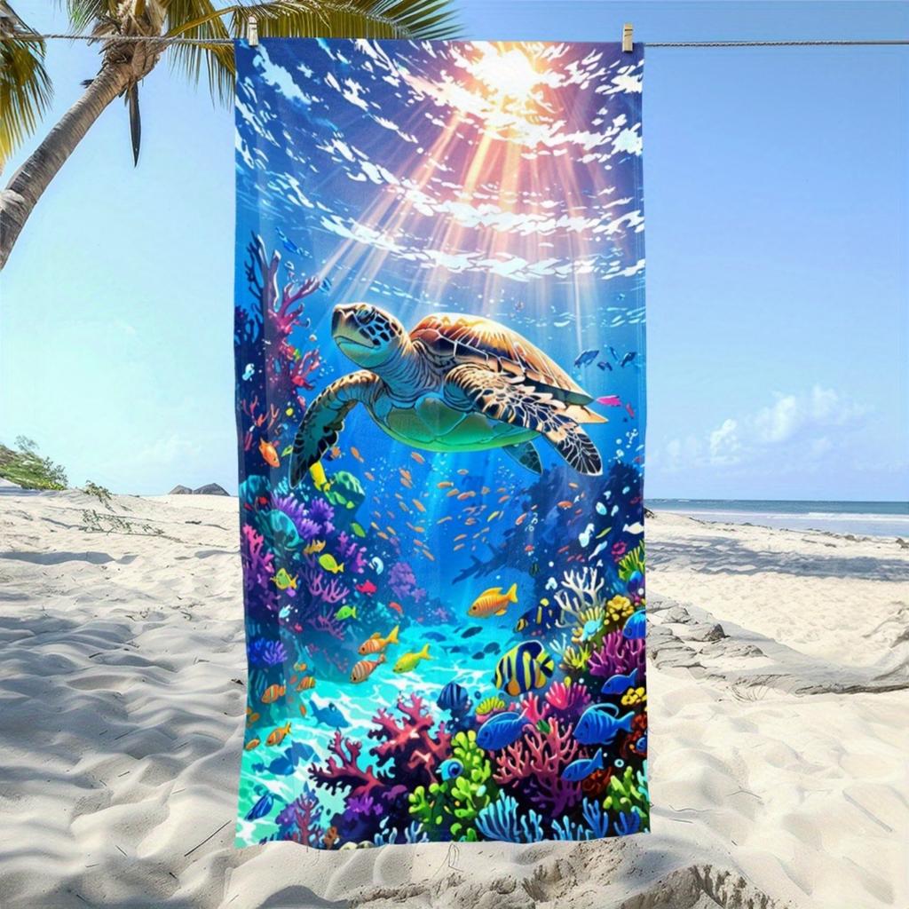 1 Stück Großes Schnelltrocknendes Strandtuch - Tropisches Meeresmotiv - Maschinenwaschbares Bade- & Handtuch für Erwachsene - Sommer-Essentials