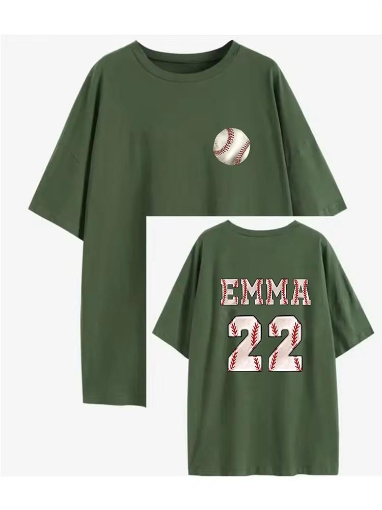 EMMA 22 Spring/Summer New Round Neck Baseball Print Short Sleeve Loose T-shirt for Women