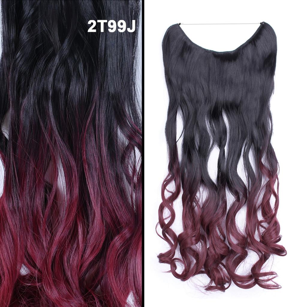 One Piece No Clips Hairpieces Ombre Color Elasticity Invisible Wire Fish Line Wavy Synthetic Hair Extension