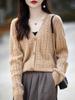 100% Pure Wool V-Neck Cardigan: Loose, Cozy Autumn/Winter Knitwear for Women