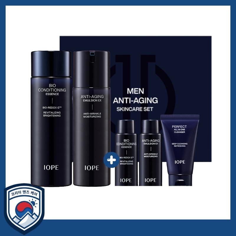 [IOPE] Men Bio Anti-Aging 2-Piece Skincare Set (Bio Essence 145ml + Anti-Aging Emulsion 120ml + 3 Luxury Miniatures)