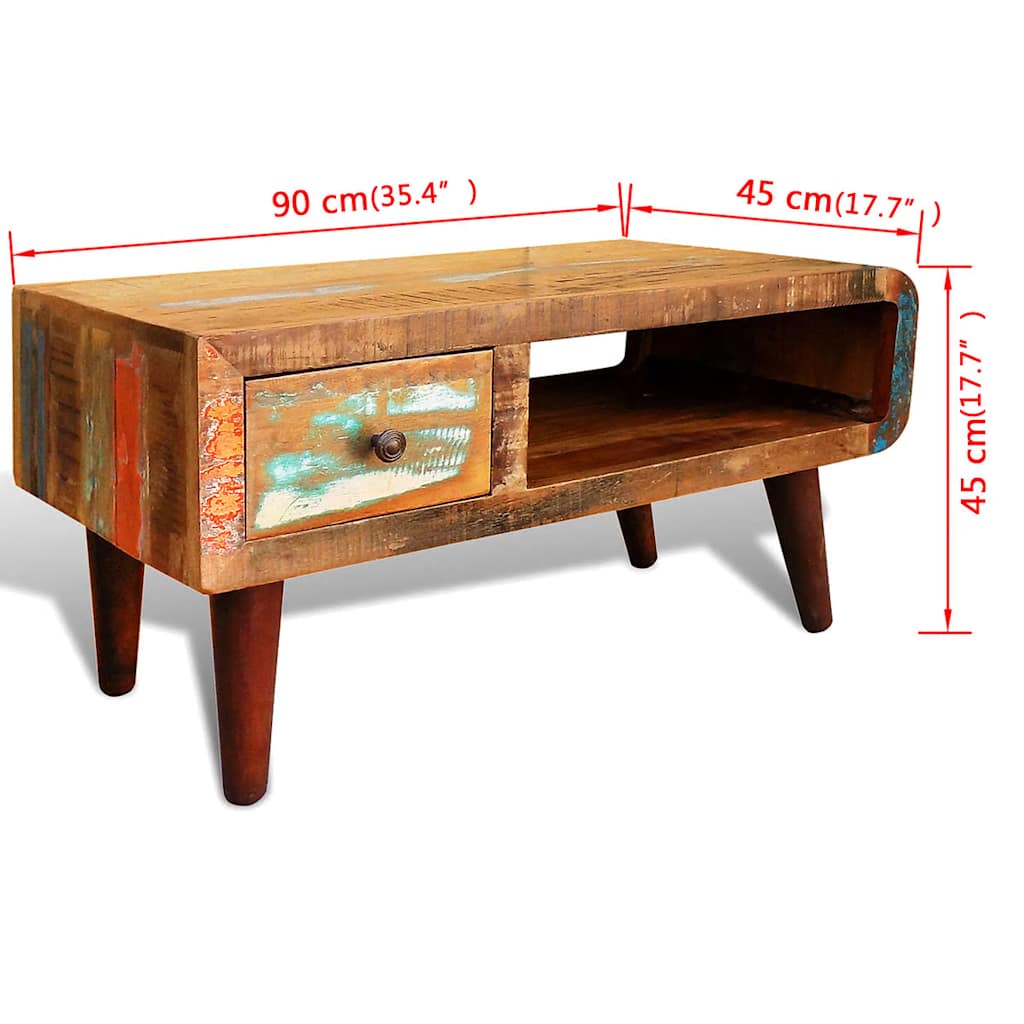 Coffee Table with Rounded Edge & 1 Drawer Reclaimed Wood