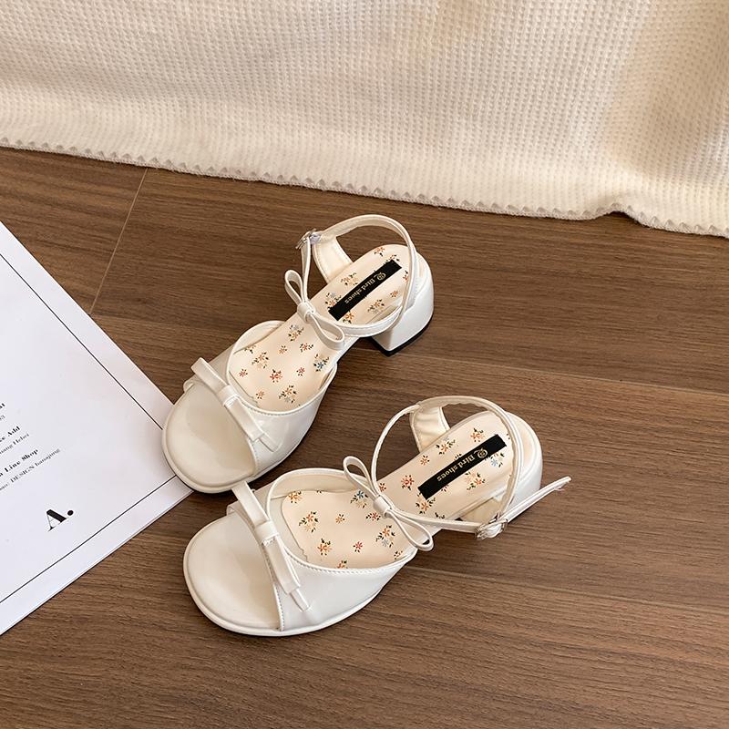 Fashion Summer Cover Toe Thick Heel Women Sandals Fashion Butterfly-knot Dress Shoes Women's Dancing Party Prom Sandalias